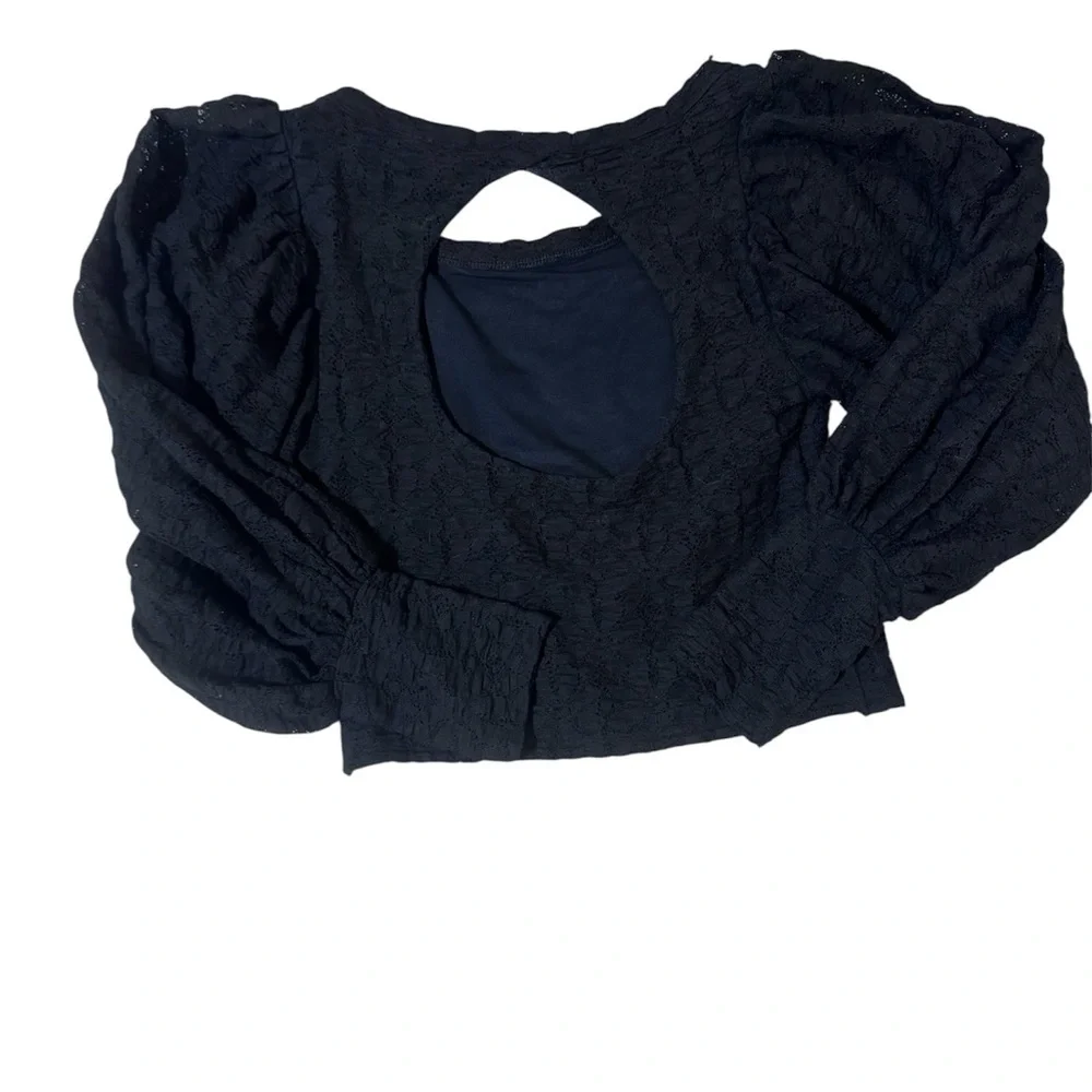 Free People Black Square-Neck Puff Sleeve Crop Top